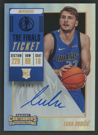 2018 - 19 Panini Contenders The Finals Ticket Luka Doncic Rc Rookie Auto 14/49