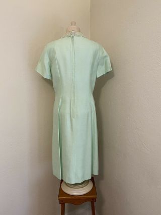 VTG 50s 60s Sylvia Ann Green Silk w Lace Overlay Summer Dress sz 16 L Rare 3