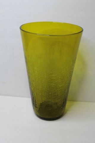 Large 12 " Vintage Mid Century Modern Chartreuse Crackle Glass Vase - Pontel Mark