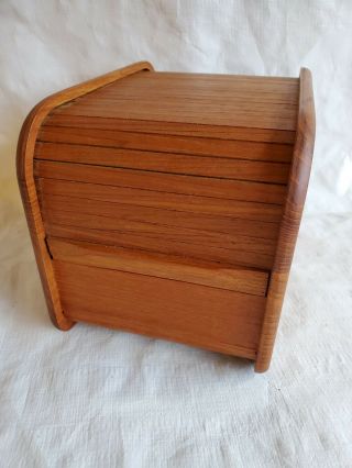 Vintage Kalmar Designs Teak Wood Tambour Roll Top Storage Box Mcm Danish