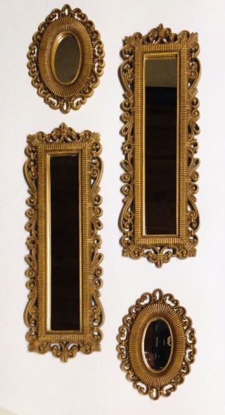 Vintage 1978 Set Of 4 Homco Faux Wicker Wall Decor Mirrors