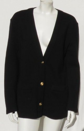 Vtg J.  B.  H.  Women’s Black Wool Gold Buttons Fitted Cardigan Sweater Top M (l)