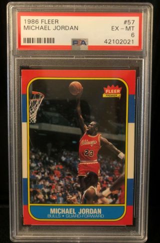 1986 Fleer 57 Michael Jordan Rookie Card,  Psa 6 Ex - Mt
