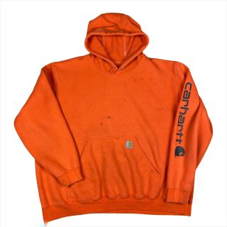 Vintage 90s Carhartt Distressed Faded Essential Hoodie Men’s Size 2xl Orange