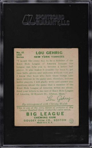1934 Goudey Lou Gehrig 61 SGC 5 EX 2