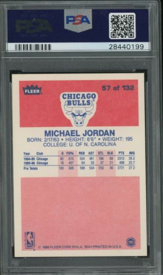 1986 Fleer 57 Michael Jordan RC Rookie HOF PSA 9 