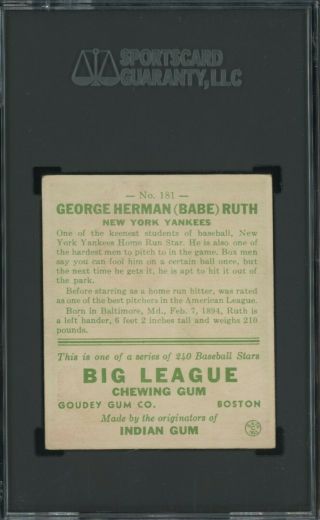 1933 Goudey 181 Babe Ruth York Yankees HOF SGC 