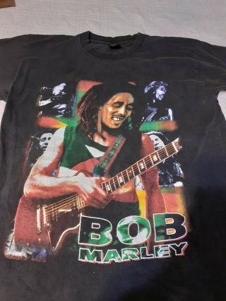 Vintage Bob Marley Reggae Rasta Big Face Graphic T - Shirt Size Med Dual Sided Euc