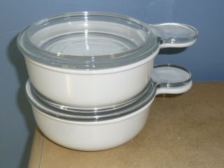 (2) Vintage Pyrex Corning Ware White Grab - It - Bowls P - 150 - B & P - 150 - C Glass Lids