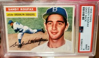 Psa 9 1956 Topps Dodgers Sandy Koufax 2nd Year Card 79 Gray Back