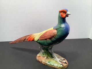 Vintage Pheasant Bird,  Porcelain Figurine 12 1/2 Inch Long Made In Italy.