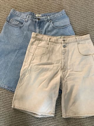 2 Pair Vtg Guess 90’s Denim Blue Jean Shorts Mens 36 Euc