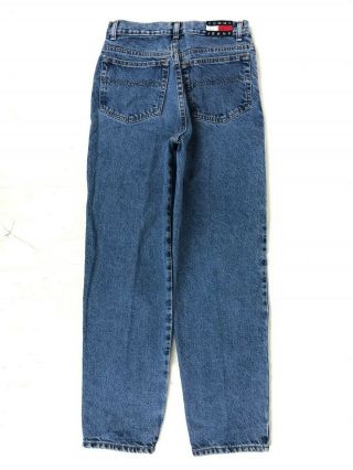 Vtg 90s Tommy Hilfiger Jeans Blue Denim Flag Spell Logo Big Patch Size 18