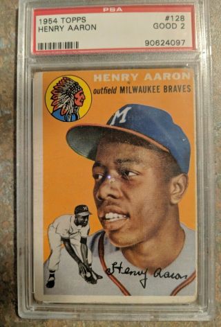 1954 Topps Hank Aaron Rookie Trading Card 128 Psa 2 Good