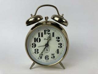 Vintage Linden Brass Double Bells Wind - Up Alarm Clock Made In Romania