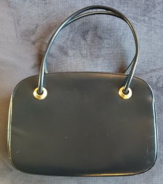 Vintage Saks Fifth Avenue Black Leather Handbag - France - Heavy Metal Latch