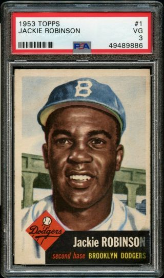 1953 Topps Bb Card 1 Jackie Robinsons Brooklyn Dodgers Hof Psa Vg 3