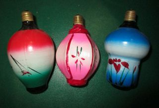 3 Vtg Christmas Lantern Lamps C - 9 Bulbs Pink Blue Red 4.  5 " A