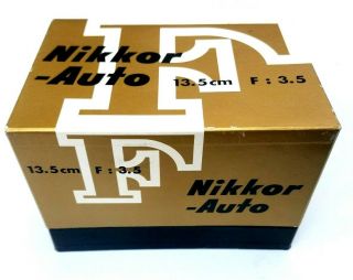 1961 Vintage Nikon Nikkor - Auto 13.  5cm F: 3.  5 Camera Lens.  Empty Box