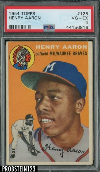 1954 Topps 128 Henry Hank Aaron Braves Rc Rookie Hof Psa 4 " Looks Nicer "
