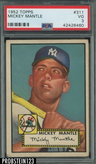 1952 Topps 311 Mickey Mantle Yankees Rc Rookie Hof Psa 3 Vg " Iconic Card "
