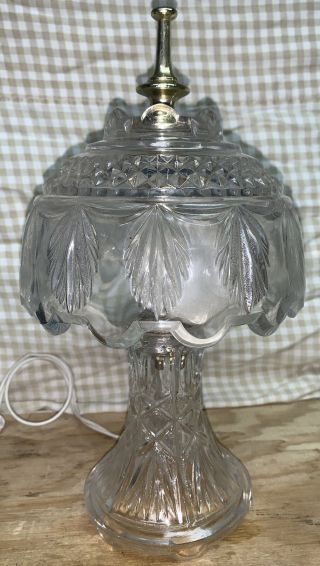 Vintage Crystal Cut Glass Small Boudoir Table Lamp With Matching Shade 10.  5”