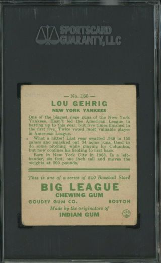 1933 Goudey 160 Lou Gehrig York Yankees HOF SGC 30 Good 2 2