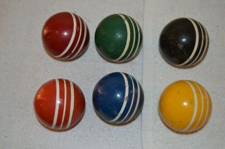 Vintage Set Of 6 Three Stripped Smooth Croquet Balls 3 " Diameter