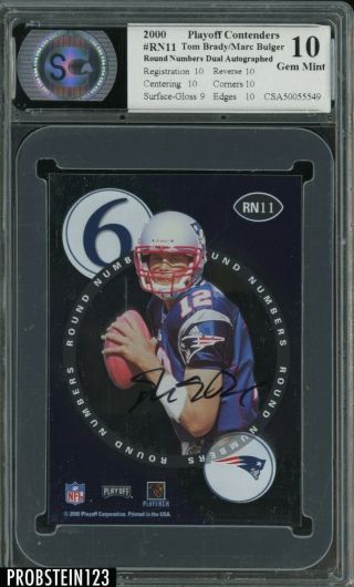 2000 Playoff Contenders Round Numbers Tom Brady Rc Rookie Signed Auto Csa 10