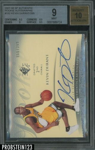 2007 - 08 Sp Authentic 152 Kevin Durant Rc Rookie 66/399 Bgs 9 W/ 10 Auto