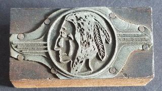 Vintage Indian Head Wood Rubber Printing Press Block Stamp Ink Plate