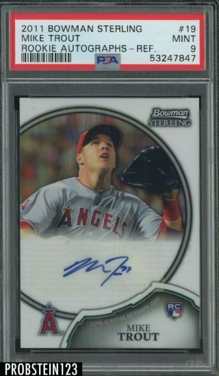2011 Bowman Sterling Refractor Mike Trout Rc Rookie Auto /109 Psa 9 " High End "