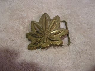 Vintage Solid Brass Taiwan Belt Buckle Marijuana Leaf