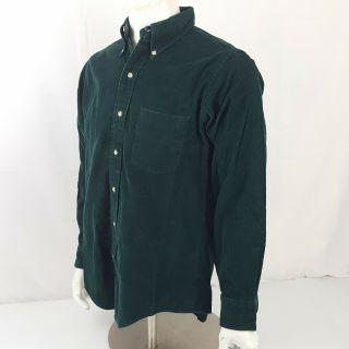 VTG LL Bean Men ' s Medium Corduroy Button Up Hunter Green Long - sleeved Shirt 2