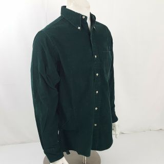 VTG LL Bean Men ' s Medium Corduroy Button Up Hunter Green Long - sleeved Shirt 3