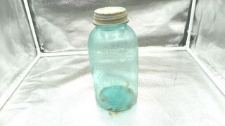 vtg 1/2 gal.  aqua - blue ball canning jar 1923 - 1933 no.  13 with zinc lid 3