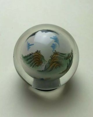 Vintage Chinese Reverse Hand Painted Art Glass Sphere Paperweight -