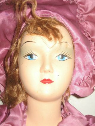 Antique Doll Boudoir Bed Doll 22 " Painted Lenci Type Cloth Body Blue/pink Dress