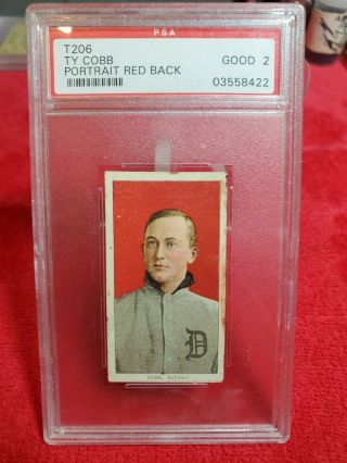 T - 206 Ty Cobb Red Portrait With Scarce Old Mill Back Graded Psa 2 Good