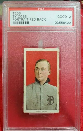 T - 206 TY COBB RED PORTRAIT WITH SCARCE OLD MILL BACK GRADED PSA 2 GOOD 2