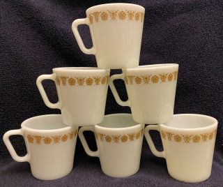 6 Vintage Pyrex Corelle Butterfly Gold D - Handle Coffee Mug Cup Mid Century