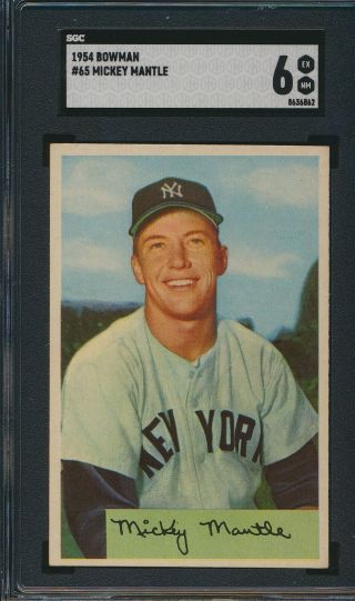 1954 Bowman 65 Mickey Mantle Yankees Sgc 6 Ex - Mt Hof Centered No Print