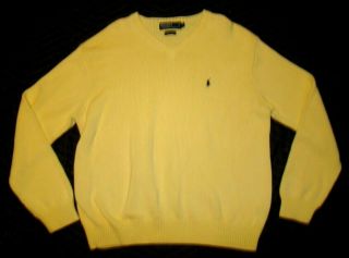 Vtg Polo Ralph Lauren Yellow V Neck Cotton Sweater Pullover Euc Mens Xl 571