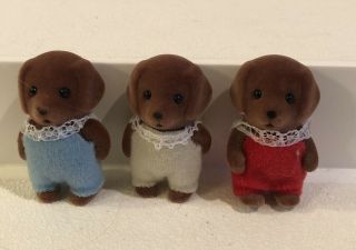 Vintage Sylvanian Families Triplets Chocolate Lab Labrador Dogs Calico Critters
