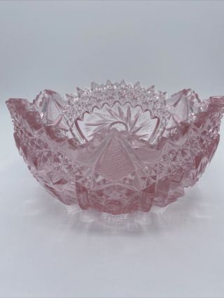Vintage Pink Cut Glass Bowl Sawtooth Rim Pinwheel Star Design 7.  5 " X 4 "