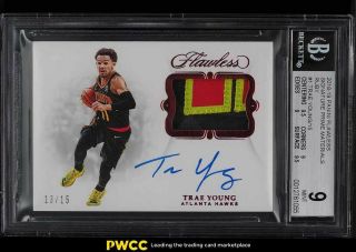 2018 Panini Flawless Ruby Trae Young Rookie Rc Patch Auto /15 1 Bgs 9