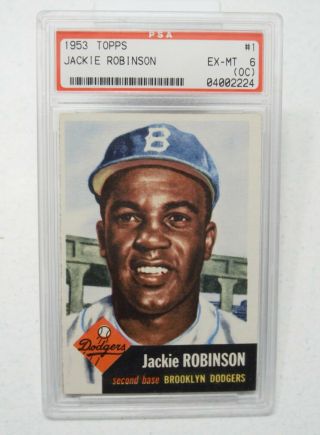 1953 Topps Jackie Robinson 1 Psa 6 (oc) Ex - Mt Hof Dodgers Barely (oc) Investmnt