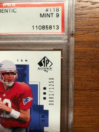 Tom Brady 2000 SP Authentic 681/1250 PSA 9 3