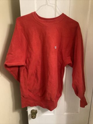 Vtg 90s Champion Reverse Weave Crewneck Sweatshirt Made In Usa Fade Red Xl