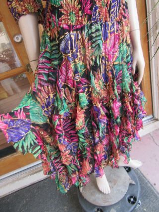 Vtg Judith Ann Creations 80s Boho Silk Dress Sz M